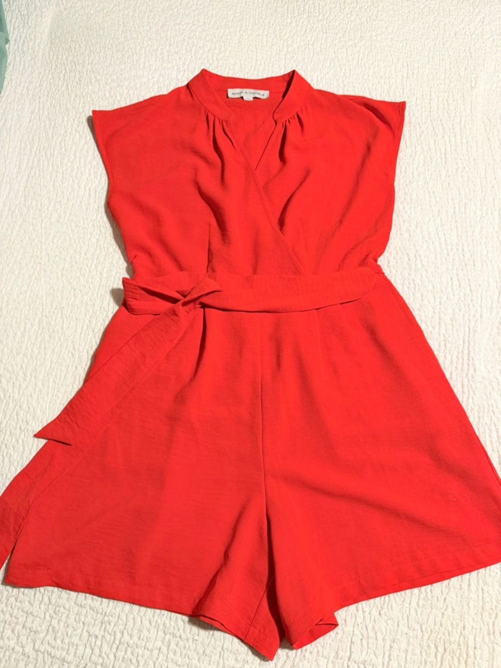 Emma & Michele Bright Red Sleeveless Wrap Romper